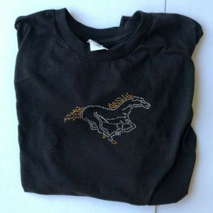 Quail Hollow Mustang Horse Tee top Medium Pony Black NWOT Retro Cowgirl …